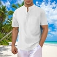 thumbnail image 2 of Men's Henley Shirt 2025 Summer Casual Short Sleeve Stand Collar T-Shirts Beach Hippie Tee Shirts with Pocket, 2 of 5