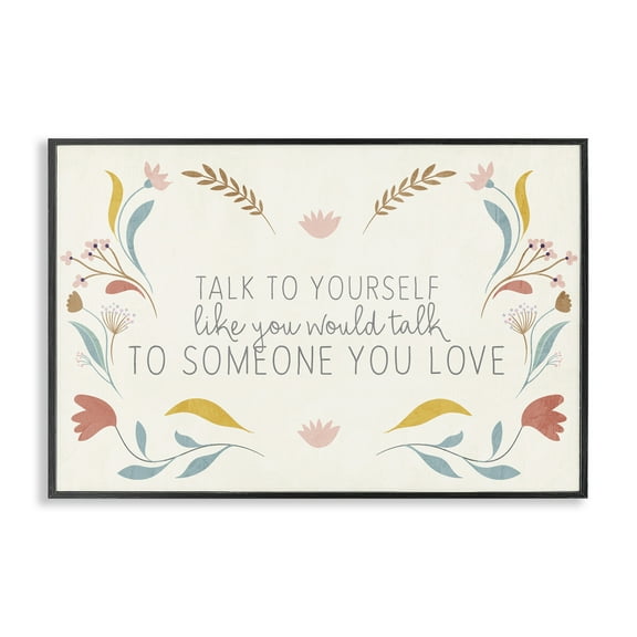 Stupell Industries Floral Self Love Inspirational Plants & Flowers Painting Black Framed Art Print Wall Art, 18 x 12