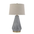 thumbnail image 1 of Textured Blue Glaze Ceramic Table Lamp with Natural Linen Shade, 1 of 4