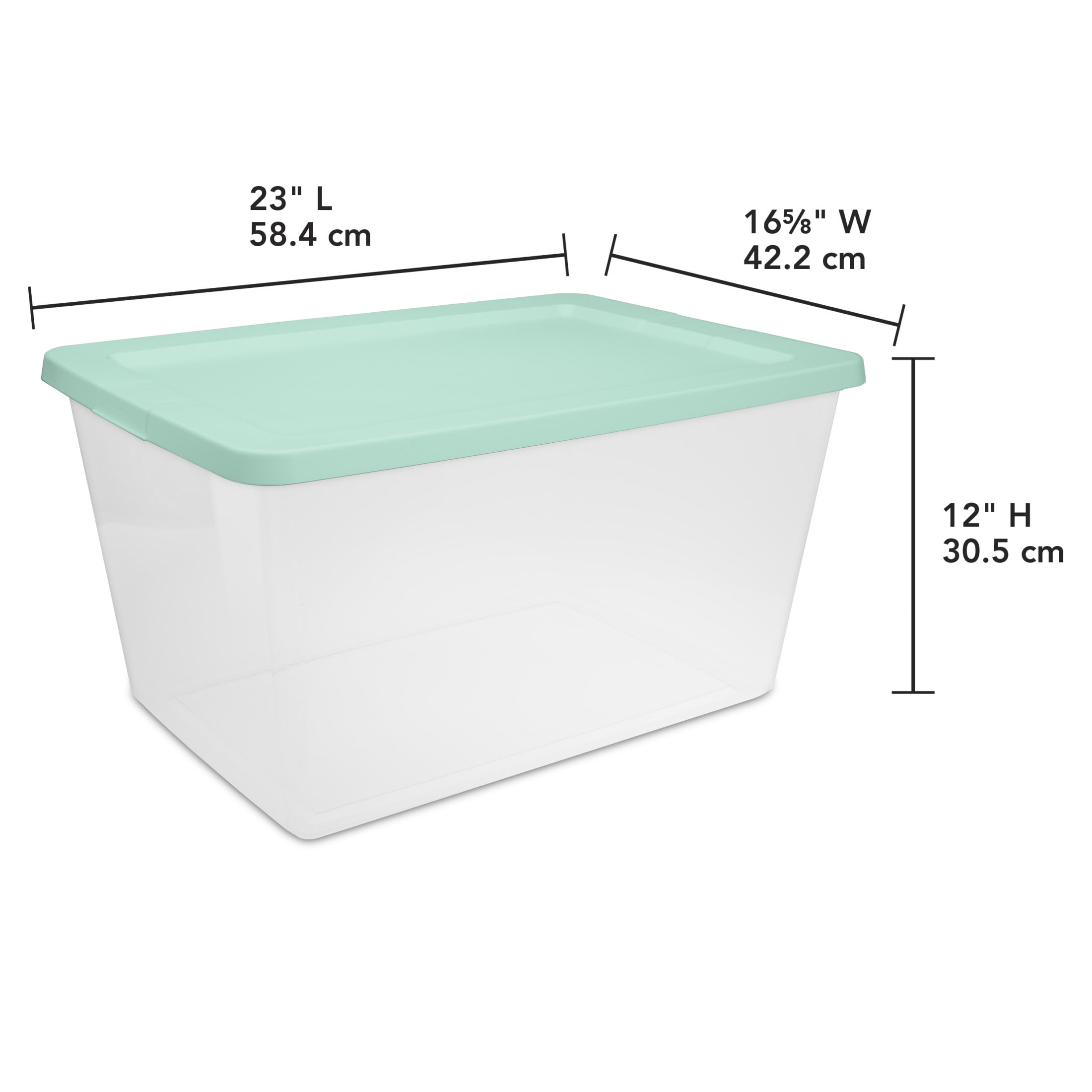 Sterilite Storage Bin, 58 Quart Clear Plastic Storage Container with Snap-On Lid, Mint, 8 Pack