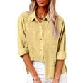 thumbnail image 6 of Women's Linen Button Snap Shirt Long Sleeve Collared Lapel Blouse Lightweight Gauze Summer Top Loose Plus Size 2026, 6 of 7