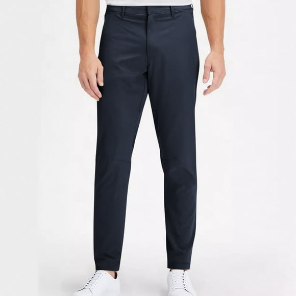 Pantalones de longitud completa para hombre, informales, finos, de color liso, para negocios, diarios, con bolsillos, cintura media, con botones, de poliéster.