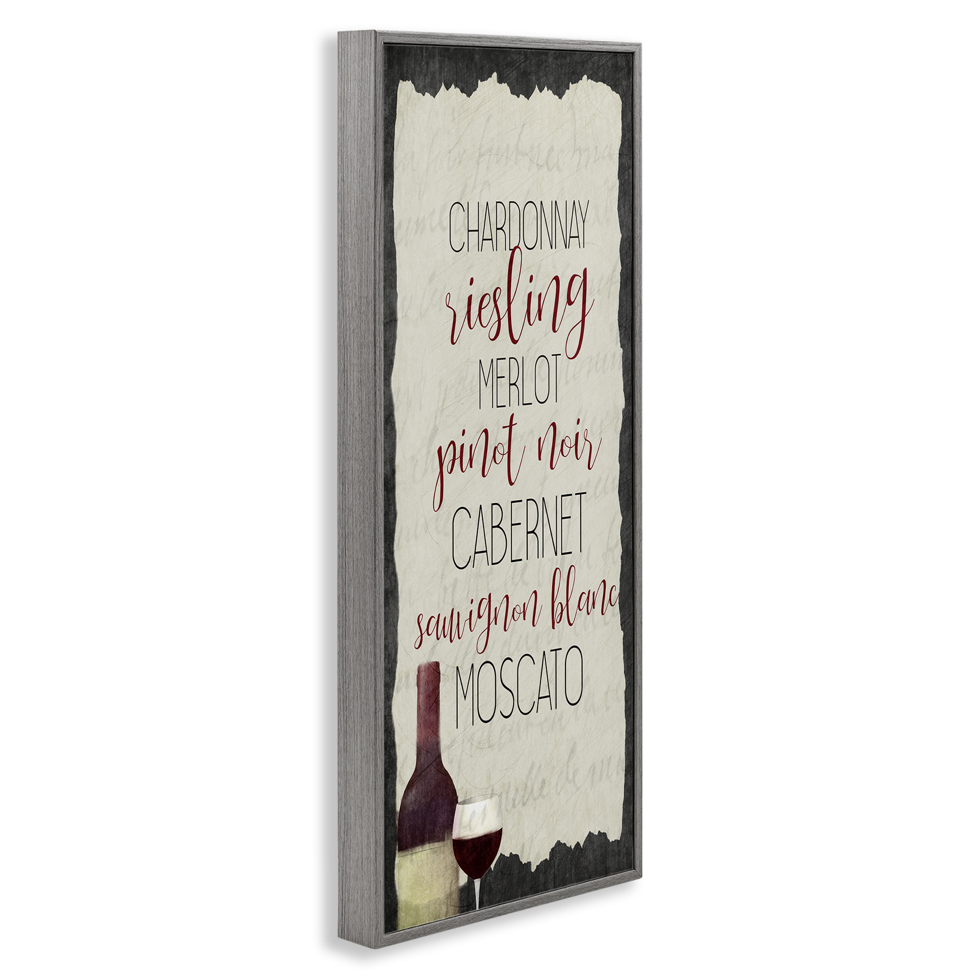 Stupell Industries Country Kitchen Wine List Food & Beverage Painting Gray Framed Art Print Wall Art, 10 x 24