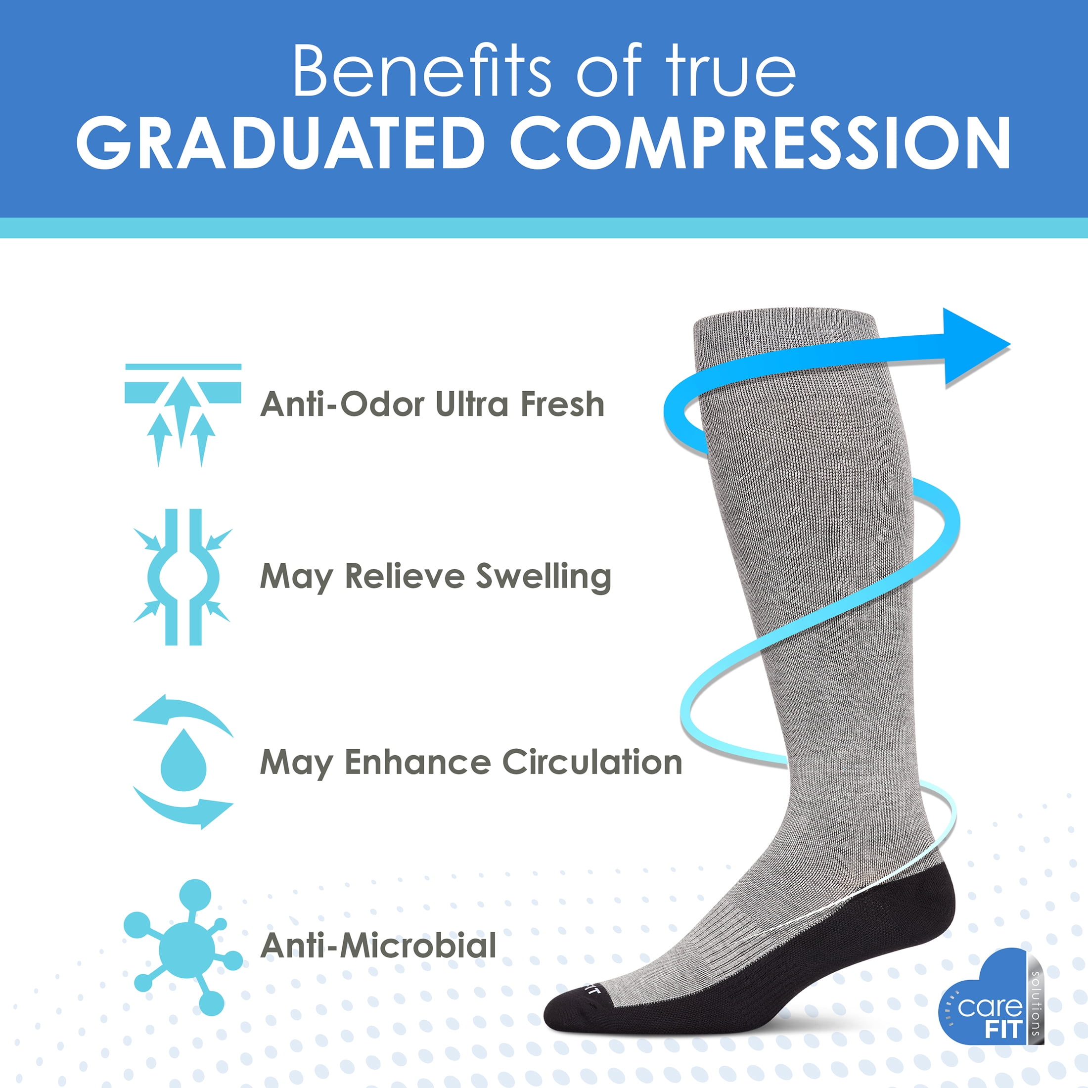 Care Fit Solutions 2 Pair Pack Contrast Cotton Blend Graduated Compression Socks