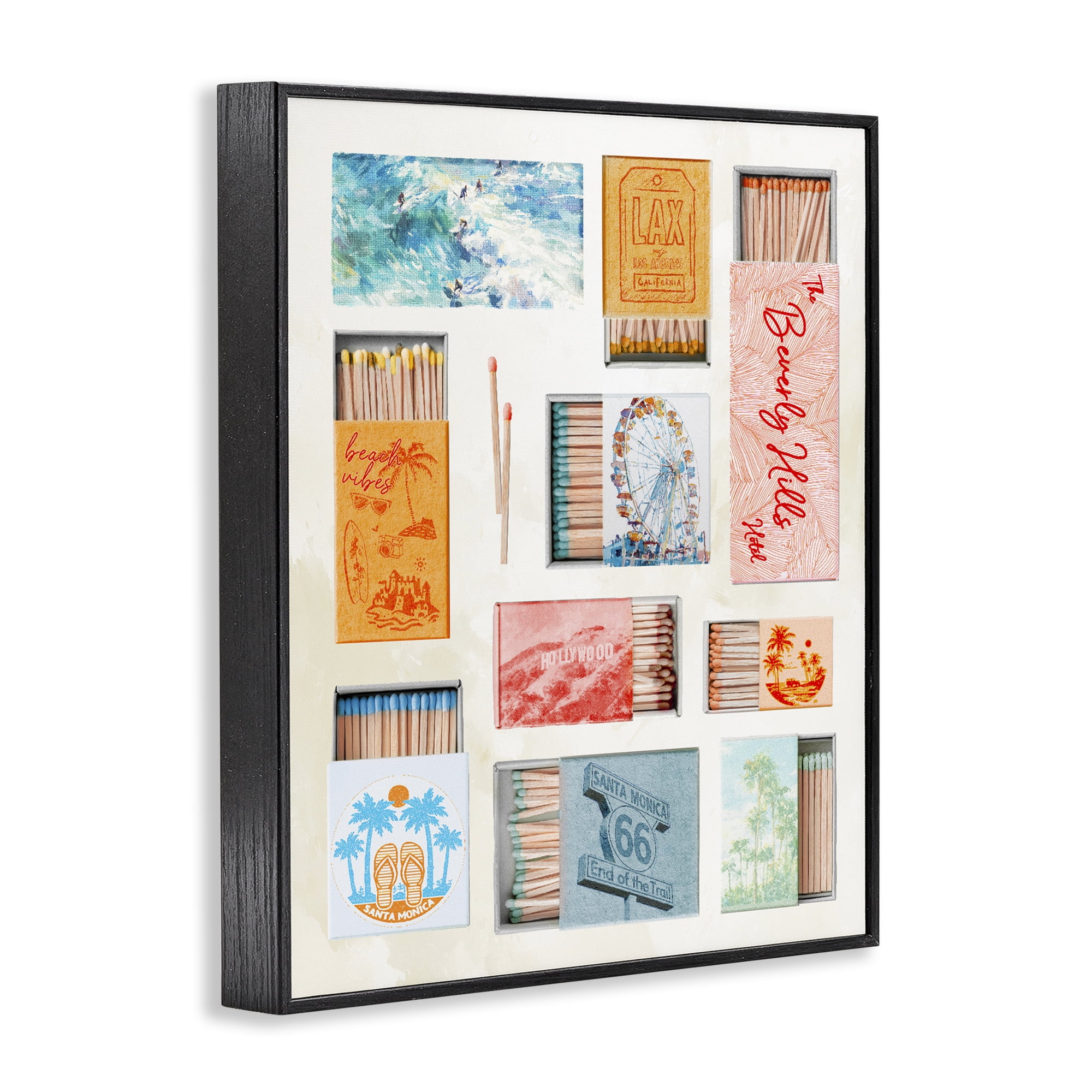 California Beach Matchboxes Black Framed Giclee Art, design by Ziwei Li