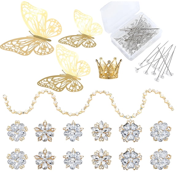 Rhinestone Brooches Bouquet Pins Diamond Flower Brooch with Rhinestone Chain 3D Butterflies Straight Head Pin Bulk Corsage Stick Accessories Kit