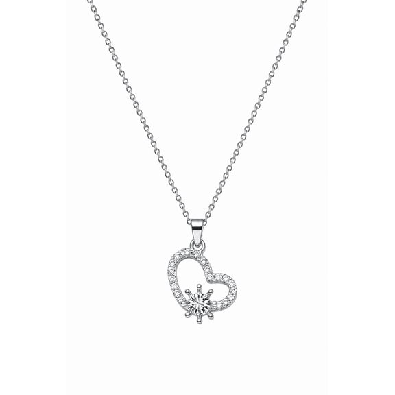 AlKhalil - Heart Pendant Necklace with Floral Accent and Sparkling Details, Fashion Jewelry for Women