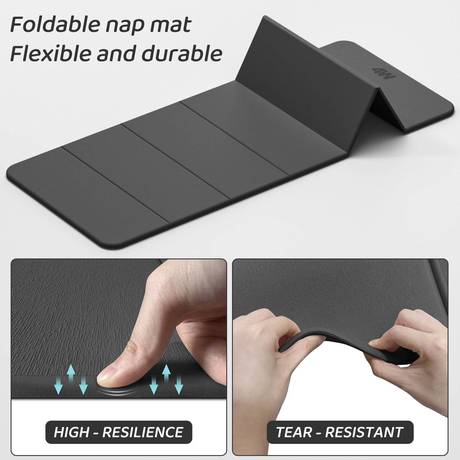 4W Foldable Yoga Mat 8mm Thick, TPE Non-Slip Fitness Mats, 3-in-1 for Yoga/Step Stool/Meditation, Quick Storage No Curling(Gray)