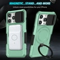 thumbnail image 5 of Case for iPhone 16 Pro, with Sliding Camera Cover, with Rotating Finger Ring Holder Magnetic Bracket Hybrid Hand Grip Protective Shockproof Phone Case Cover for iPhone 16 Pro - Lightgreen, 5 of 10
