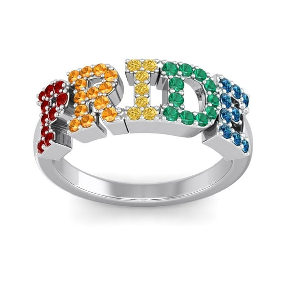 SuperJeweler 1/2 Carat Rainbow Pride Gemstone Ring In 14 Karat White Gold For Men and Women!