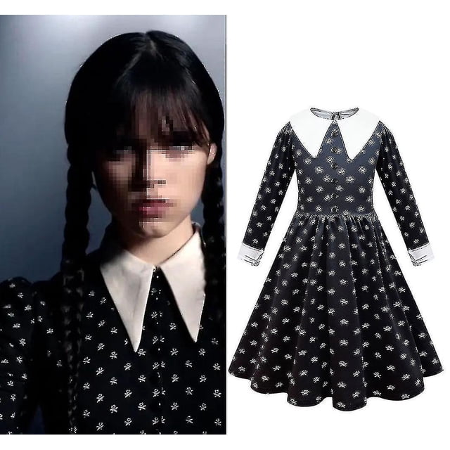 Girls Wednesday Addams Cosplay Wednesday Dance Dress Costume With Wig zhangyuxiang LED