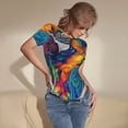 thumbnail image 3 of Balery Vibrant Rainbow Parrot Fantasy Body de cuello redondo de manga corta para mujer Tops de manga corta Tops básicos-X-Large, 3 of 7