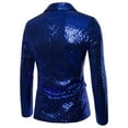 thumbnail image 6 of Wrtxtat Men's Shiny Sequin Blazer Sparkle Metallic Tuxedo Party Jacket Festival Party Prom Performance One Button Jacket Big and Tall Blue XXXXL, 6 of 7