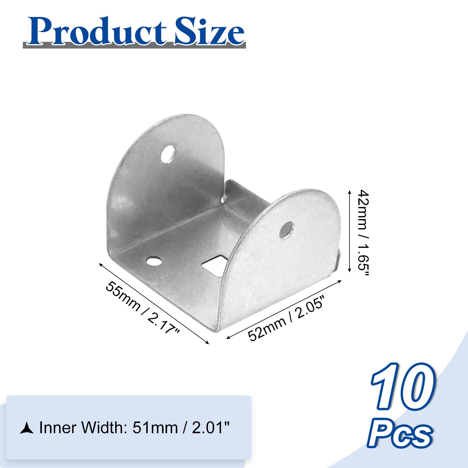 Uxcell 10 Pcs U Bracket for 2.01" Panels, 52 x 55 x 42mm Metal U Shaped Fasteners Brackets for Guardrail or Partitions Connection, Silver