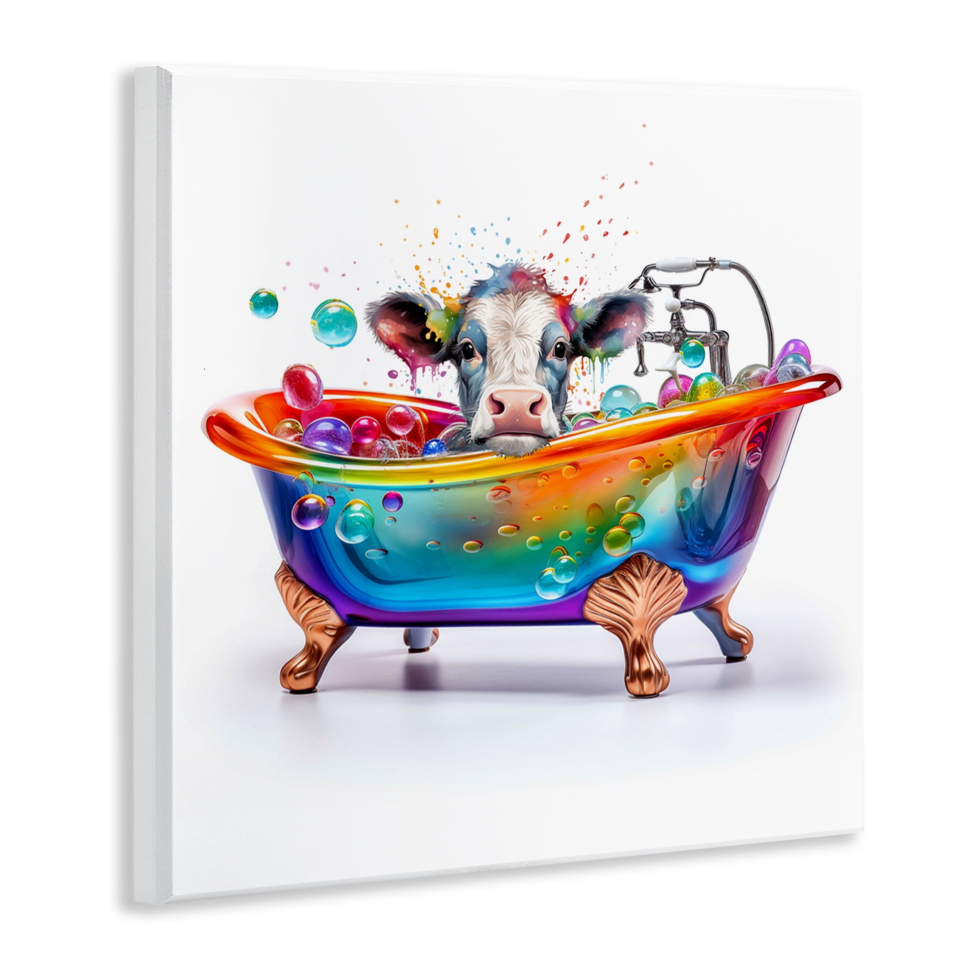 Stupell Industries Cow in Rainbow Bath Typography Painting Unframed Art Print Wall Art, 12 x 12