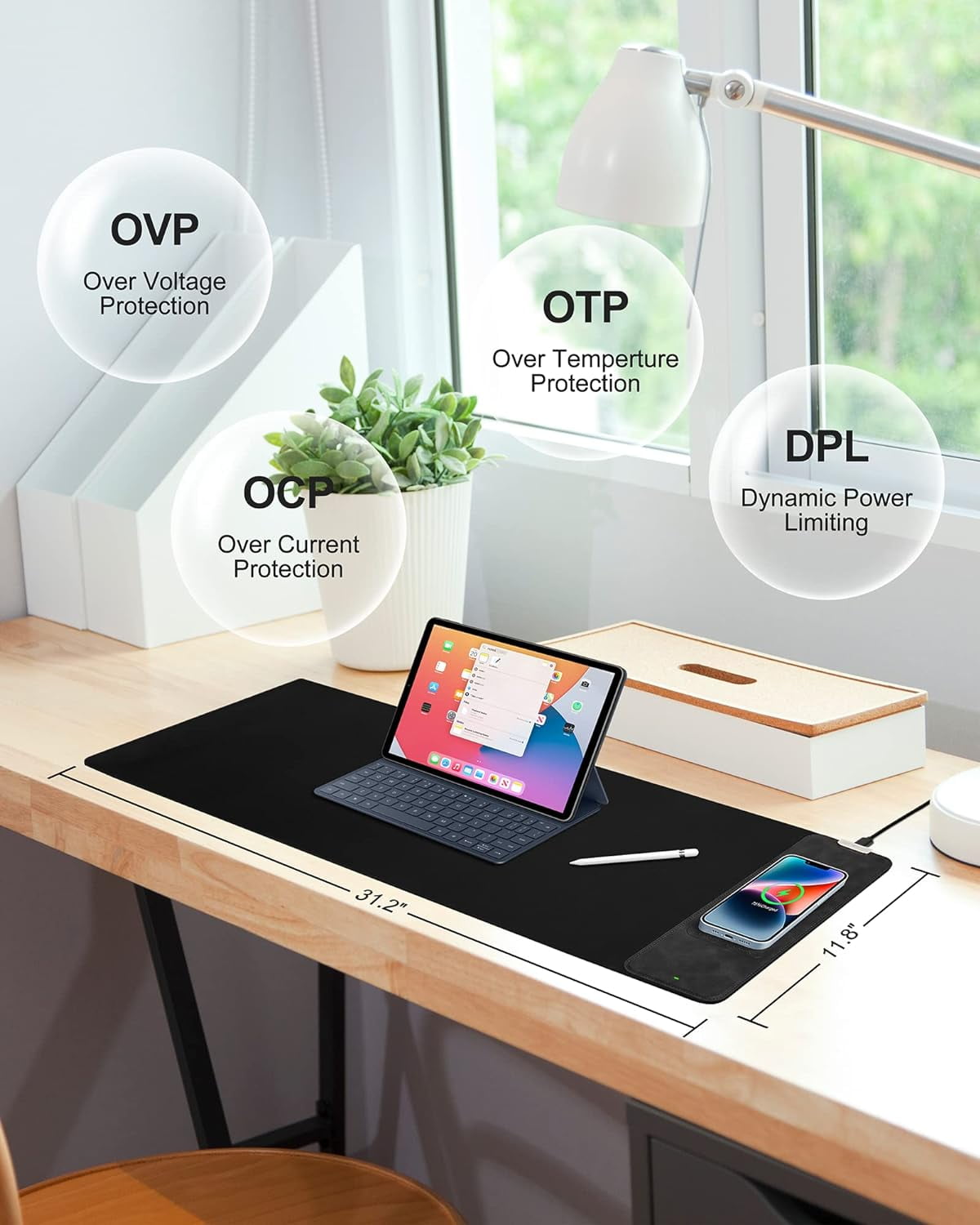 Miroddi Mouse Pad with Wireless Charging, Gaming Mousepad with 10W Wireless Charger, Large Desk Mat with Waterproof Non-Slip Rubber Base