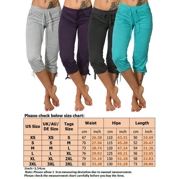 Innerwin Capri Pants Elastic Waisted Women Capris Sports Solid Color Lounge Yoga  Pant Green 2XL 