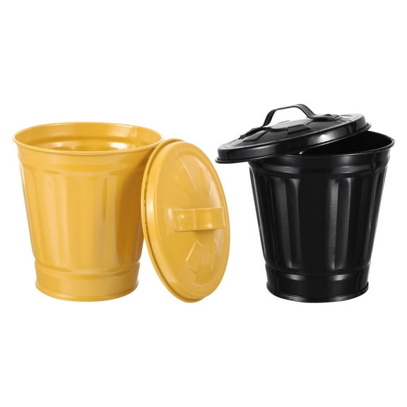 Hytrove Garbage Can For Bedroom Wastebasket Iron 2Pcs for Desk and Living Room