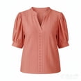 thumbnail image 4 of DPTALR Women's Spring/Summer Solid Color Casual Top, V-Neck Short Sleeve Hollow-Out Fashion Thin Women's Top,Pink,Size XXL, 4 of 4