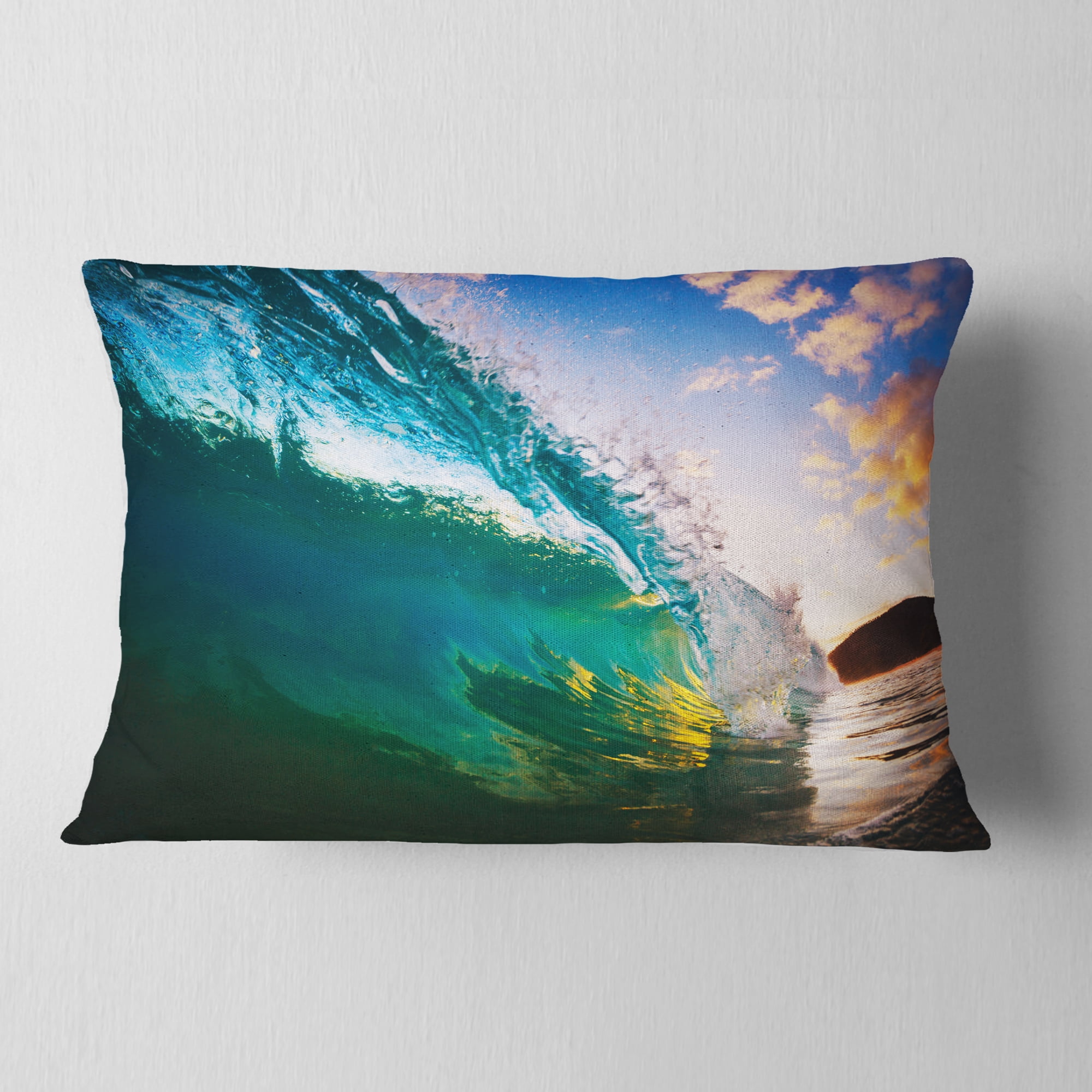 Designart Ocean Wave at Sunset - Photography Throw Pillow - 12x20