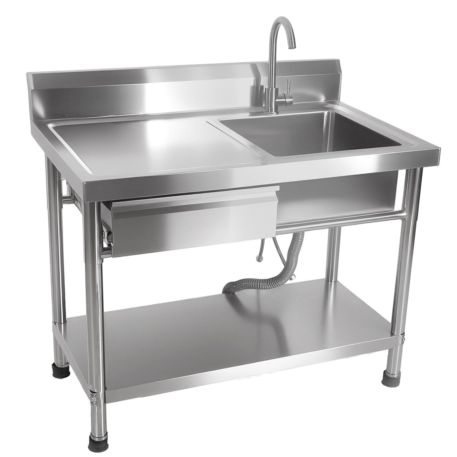 24"D x 40"W x 31"H Commercial Kitchen Sink, Free Standing Single Bowl Sink with Drawer & Cold and Hot Water Pipe, Farmhouse Indoor and Outdoor Sink for Farmhouse & Workshop