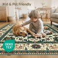 thumbnail image 4 of ODIKA 9'x12' Washable Area Rug Deep Green Vinyl Vintage Mosaic Floral Medallion with Distressed Botanical Design for Master Suite, California King, Under Bed, Non-Shedding, Easy Care, 4 of 7