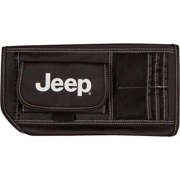 Plasticolor 006196R01 Jeep Logo Vehicle Sun Visor Organizer, Registration, Document, Personal Belonging and Sunglass Storage Pouch - 12"x7" Black