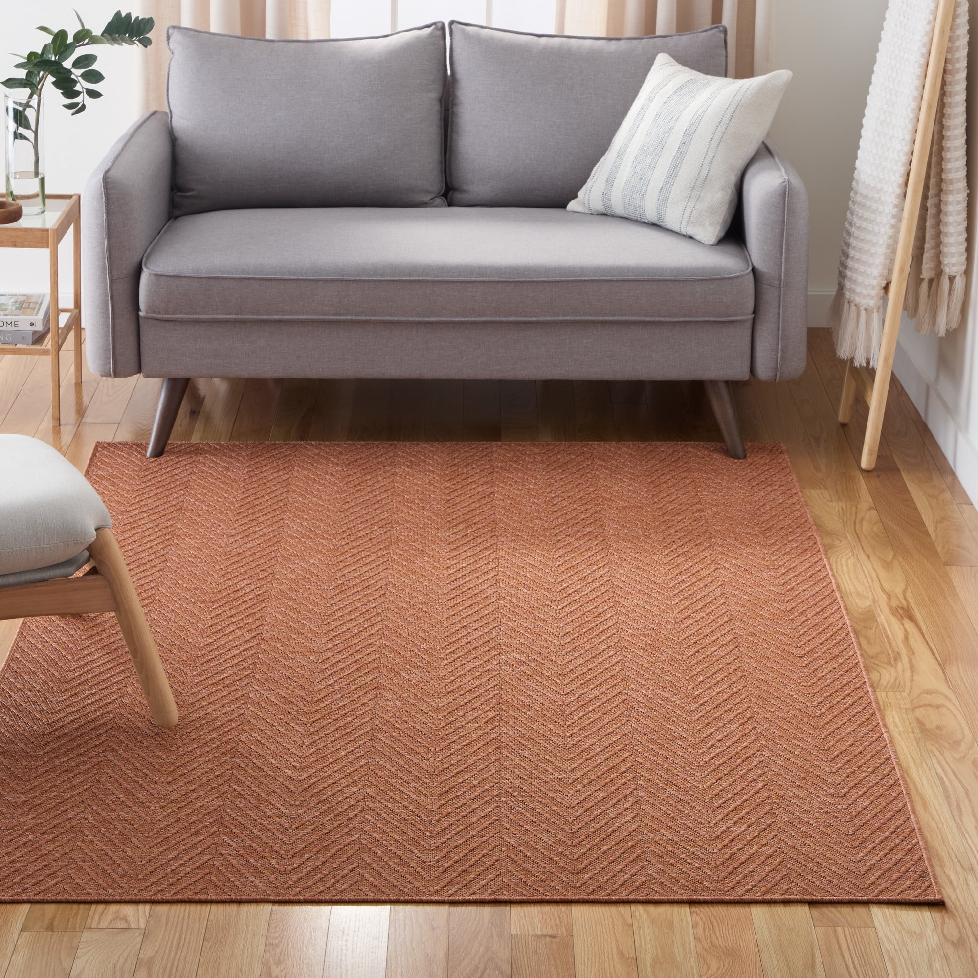 TOWN & COUNTRY BASICS Pax Herringbone Textured Solid Everwash® Washable Area Rug, Low Pile, Non-Slip Backing, Easy Clean Pet & Family Friendly Rug, Rust, 9'x12'