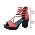 thumbnail image 6 of Sandals for Women Platform Block Heel Peep Toe Ankle Strappy Solid Color Zip up Pumps Summer Vacation Party Prom Dress Shoes Watermelon Red Size 9.5, 6 of 9