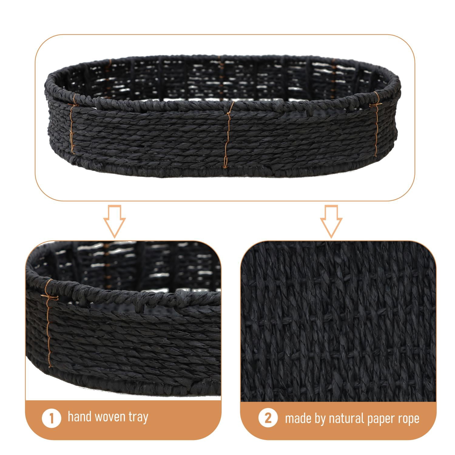 3-Tier Organizer for Kitchen,Portable Storage Shelf,Small Handwoven Side Tables forLiving Room,Bedroom,Black