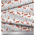 thumbnail image 3 of Soimoi White Poly Georgette Fabric Cedar Tree & Fox Animal Fabric Prints By Yard 42 Inch Wide, 3 of 5