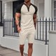 thumbnail image 2 of Pantalones de los Hombres Cintura Elástica, Color Casual Bloqueado, Manga Corta Cuello Redondo Bolsillo Shorts Conjunto, 2 of 8