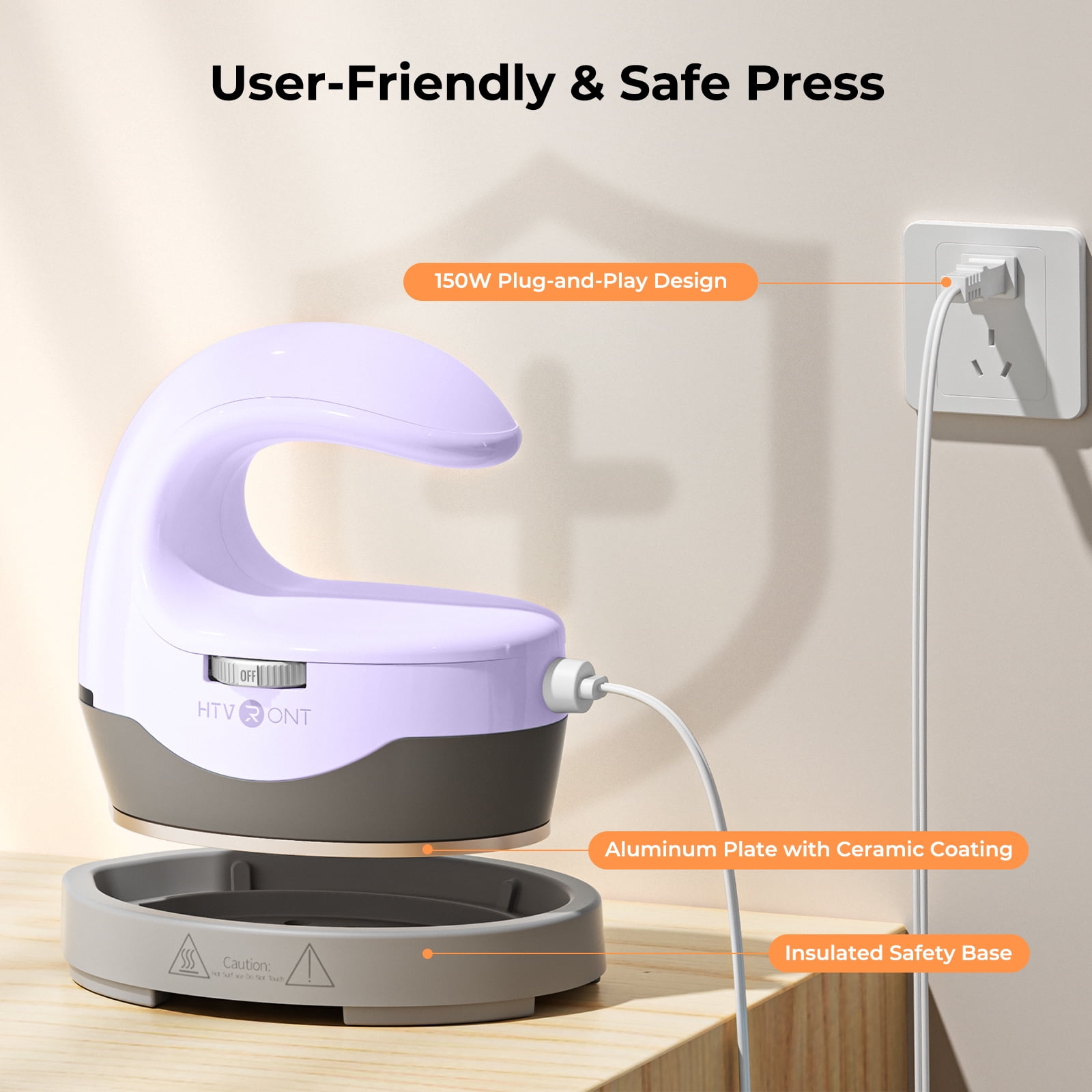 HTVRONT Heat Press H1 Mini Heat Press Machine, Small Heat Press Portable Iron Press Machine for T Shirts, Hats, Heating Transfer Projects (H1 Lavender Purple)