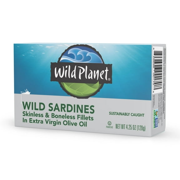 Wild Planet Wild Sardines Skinless Boneless in Extra Virgin Olive Oil, 4.25 oz Can