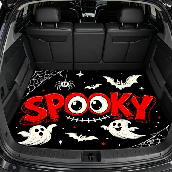 Universal Car Trunk Mat, Spooky Ghosts Bats Spiderwebs Halloween Trunk Mat Design Anti-Slip Easy to Clean, Trunk Protective Mat, Vehicle Interior Accessories Suitable for Most Car Models.
