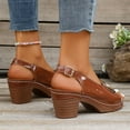 thumbnail image 4 of Ladies Dressy Sandals for Women 2025 Summer Trendy Leather Buckle Peep Toe Chunky High Heel Slingback Sandals, 4 of 7