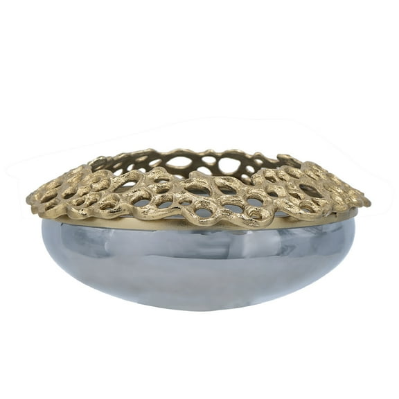 A&B Home Percy Aluminum Glass Bowl - 12"W x 11.5"L x 5"H - Grey/Gold