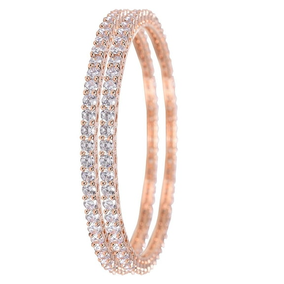 Ratnavali Jewels CZ Zirconia Rose Gold Sleek Designer White Solitaire Bracelet Bollywood Wedding Bangle Jewelry Women