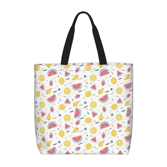 Honeii Watermelon And Lemon Print Tote Bag, Reusable Grocery Shopping Bag,Shoulder Bag with Inner Pocket