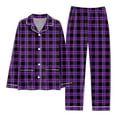 thumbnail image 4 of Wang6 Women's Plus Size Pajamas Sets 2 Piece Long Sleeve Pjs Sets V Neck Button Shirts Straight Leg Pants Ladies Loose Fit Plaid Sleepwear Lounge Sets Black XXXL, 4 of 4