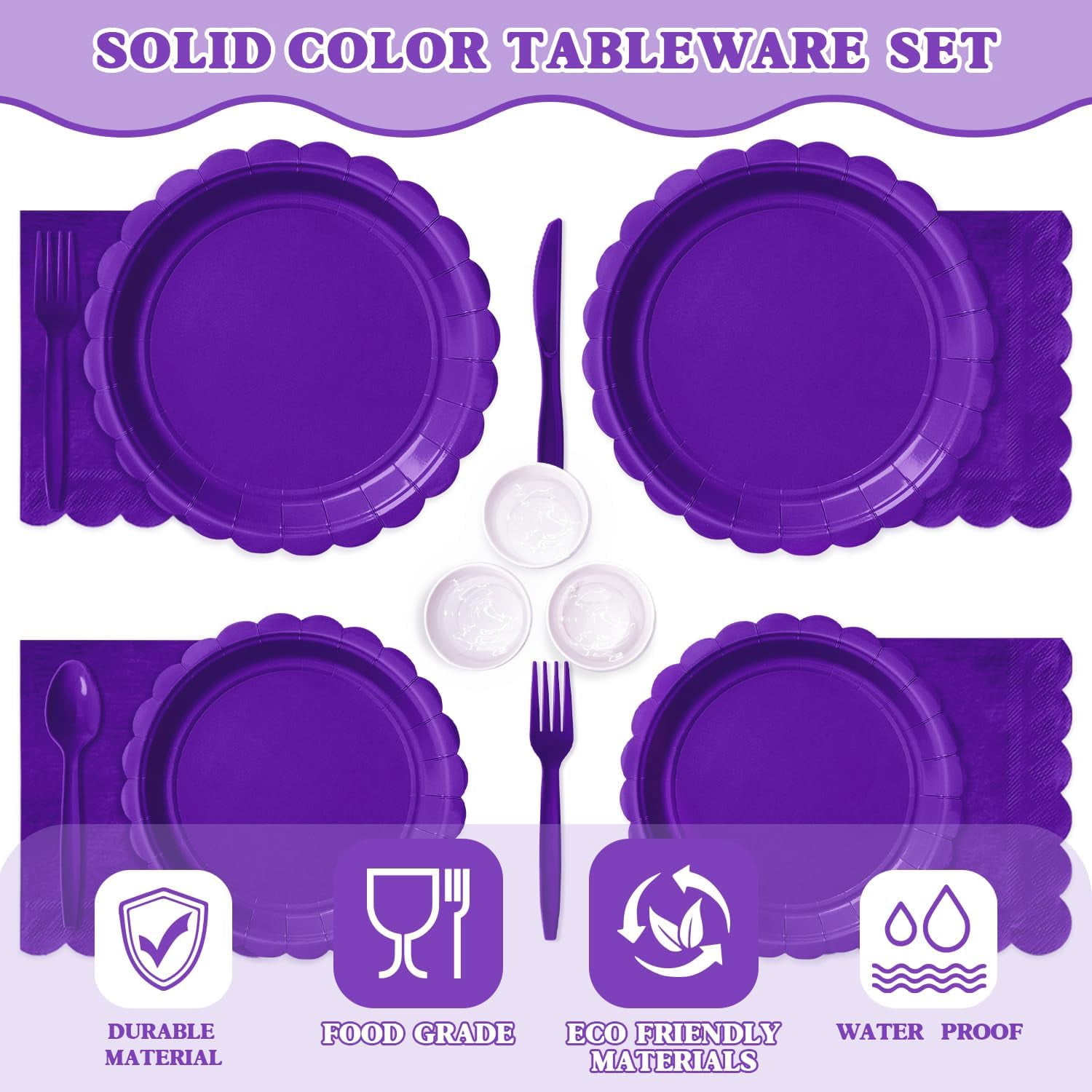 175 Pcs Deep Purple Disposable Paper Plates and Napkins Set for 25, 9" Dinner Plates & 7" Dessert Plates, Tableware for Birthday, Graduation, Party