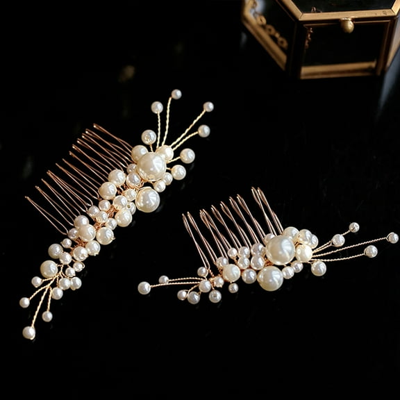LULULION Jeweled Hair Combs Rhinestone 2Pcs Golden Headpiece for Women Wedding