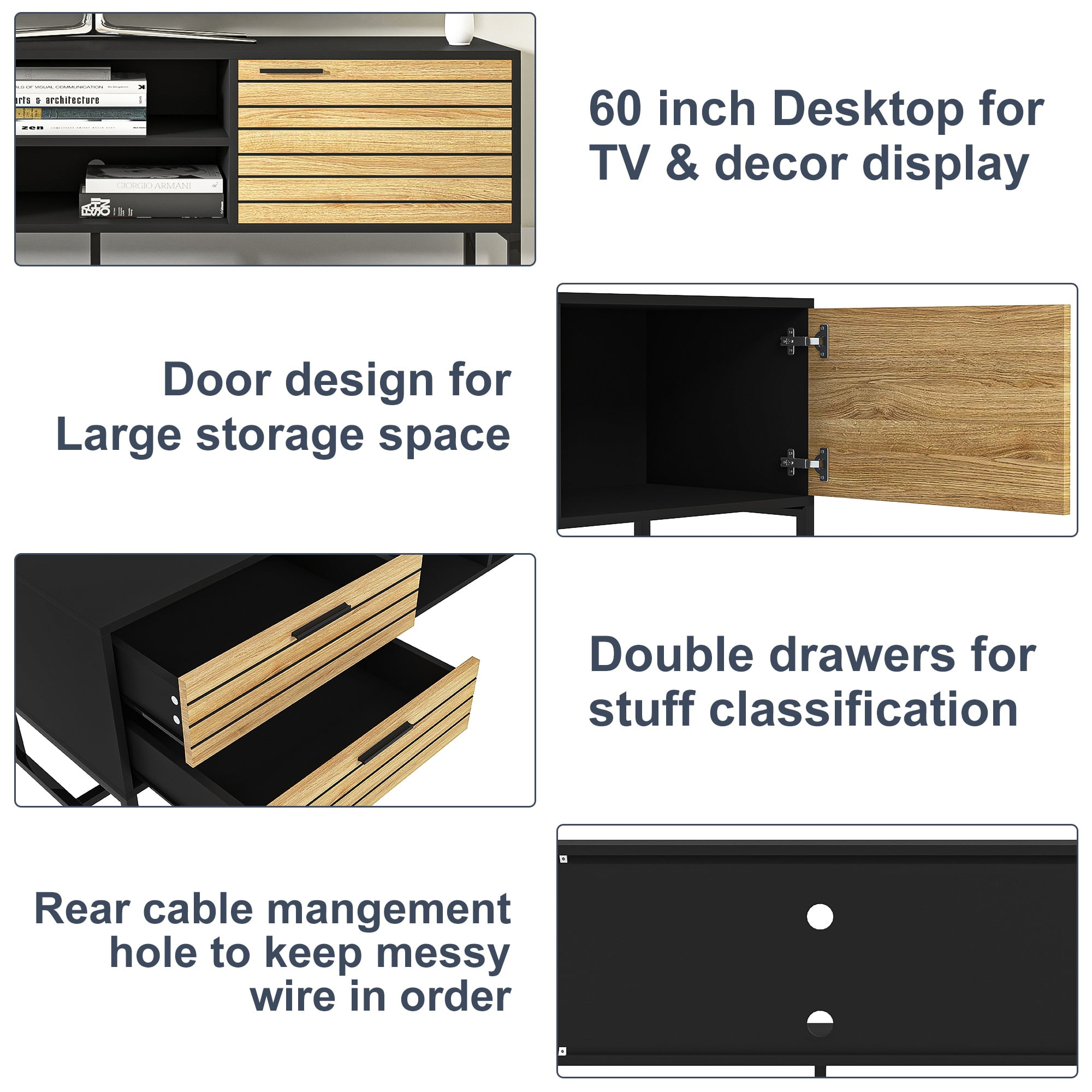 YYAo Mid Century Modern 65" Door Shelf TV Stand, Wood Universal TV Stand with Storage Cabinets and 3 Drawer, Natural YYAo Mid Century Modern 65" Door Shelf TV Stand, Wood Universal TV Stand with Storage Cabinets and 3 Drawer, Natural