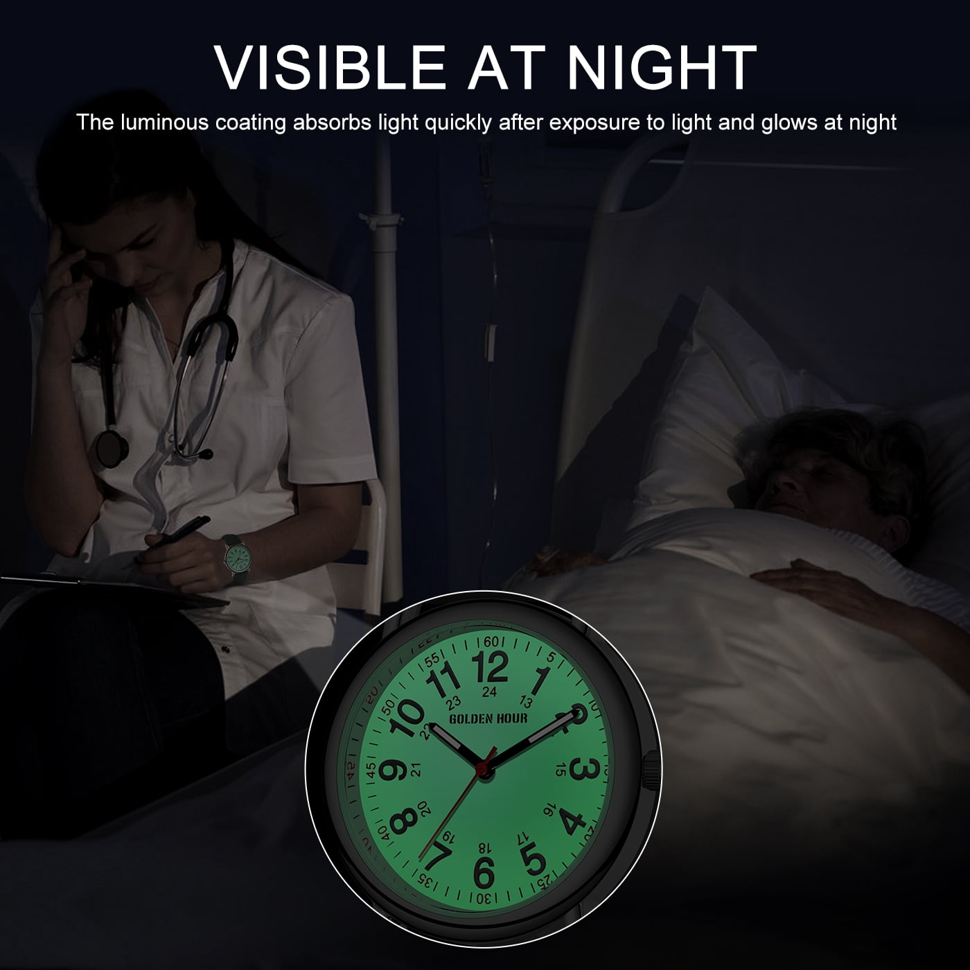 GOLDEN HOUR Waterproof Nurse Watch for Medical Professionals, Students Women Men - Military Time Luminouse Easy Read Dial, 24 Hour with Second Hand, Colorful Silicone Band