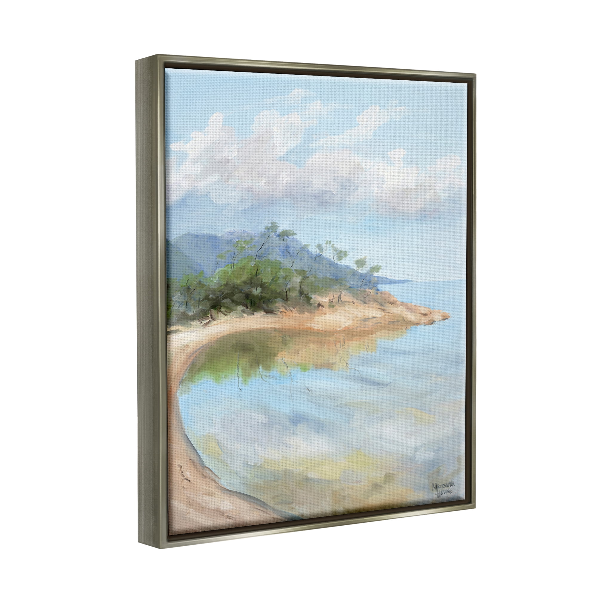 Stupell Industries Soft Beach Painting Landscape Painting Gray Floater Framed Canvas Art Print Wall Art, 25 x 31