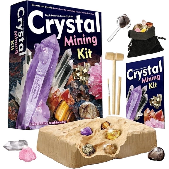 Piano Potato Crystal Mining Kit for Kids | STEM Geology Science Set with Hammer, Brush & Magnifying Glass, Educational Gift for Boys & Girls Ages 6-12