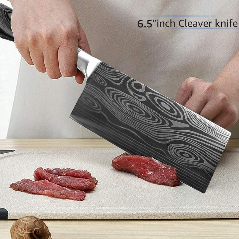 Kitchen Knife 7 Chinese Meat Cleaver Stainless Steel Chef Knives Damascus  Laser Knife for Vegetables Utility Meat Slicing Boning Knives,Gray 