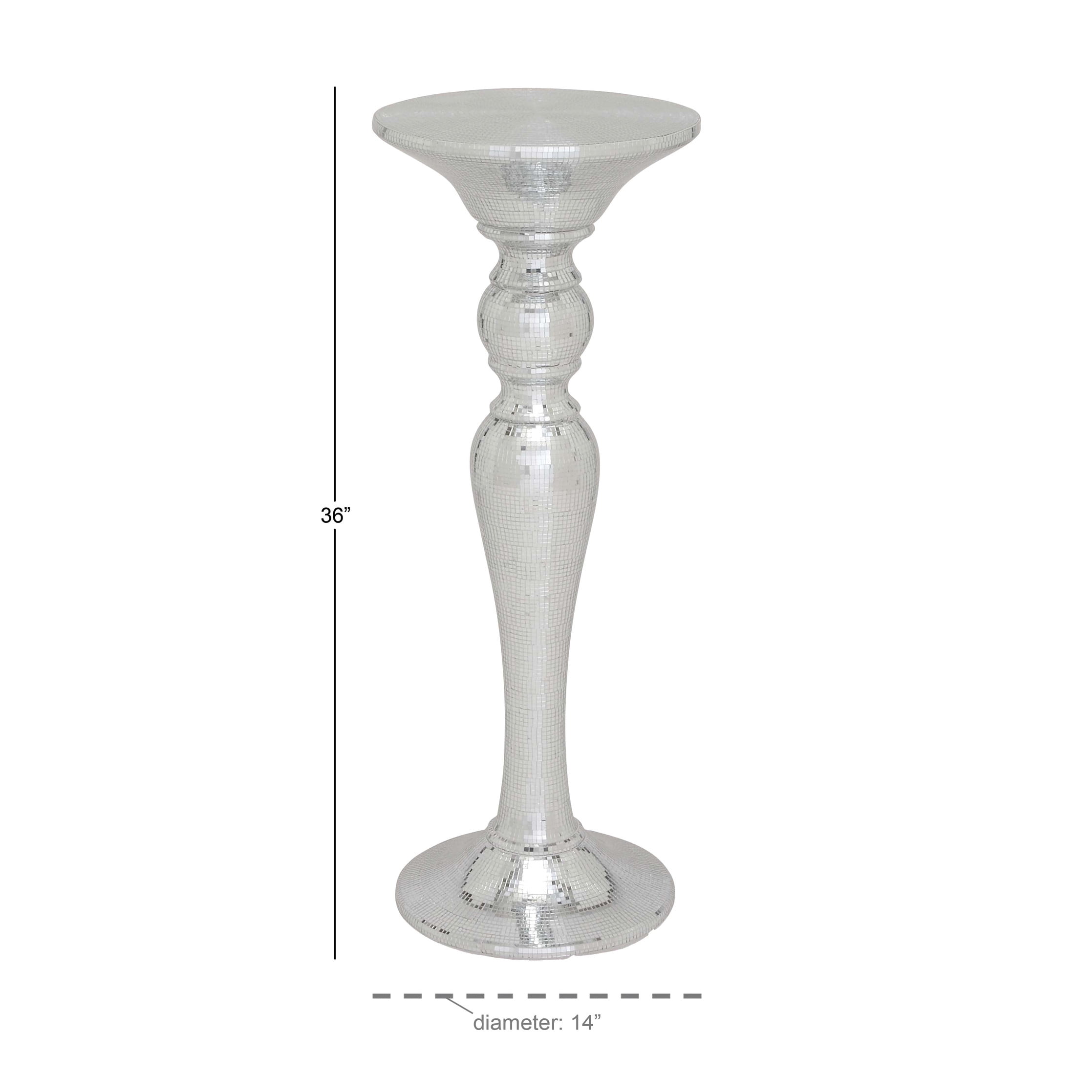 DecMode 14" x 36" Silver Glass Mosaic Mirrored Turned Floor Pedestal Table, 1-Piece