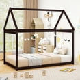 thumbnail image 4 of Costway Twin House Bed Wood Frame with Roof for Kids Toddler No Box Spring Brown, 4 of 10