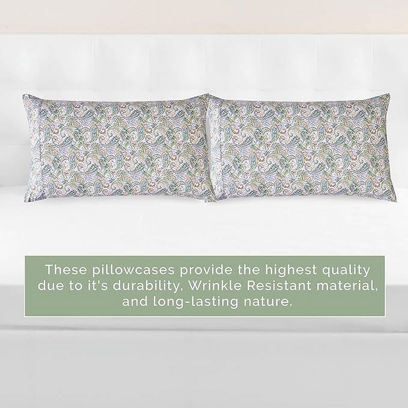 Elegant Comfort Set of 2 Floral Print Pillowcases, 1500 Series Hotel Quality Microfiber, Soft and Smooth with Envelope Closure, Standard/Queen, Paisley Teal
